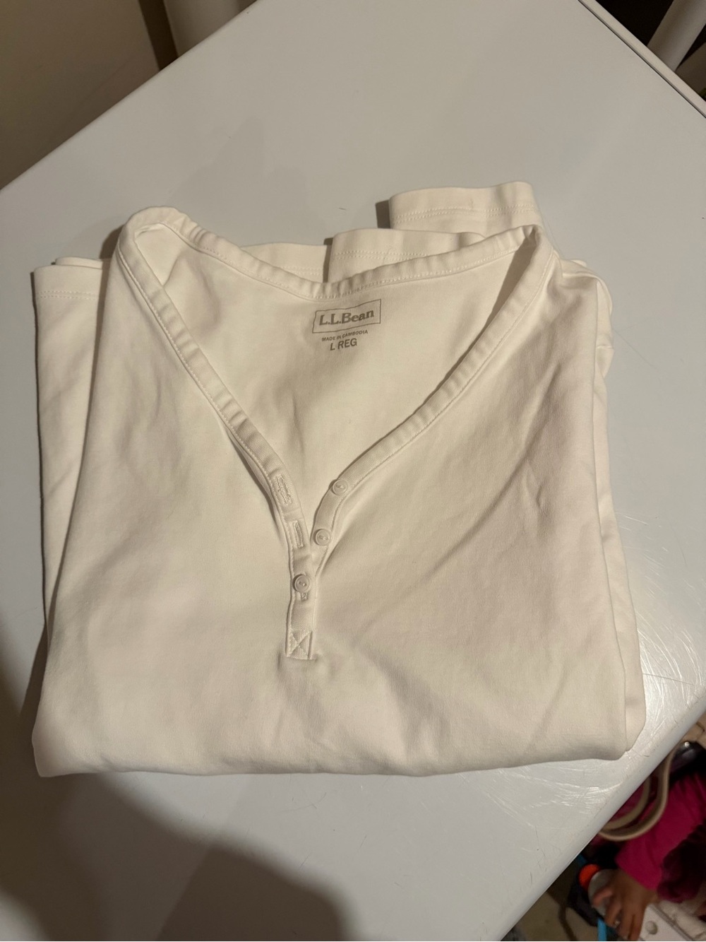 L.L. Bean Women's Long Sleeve Henley Tee in White